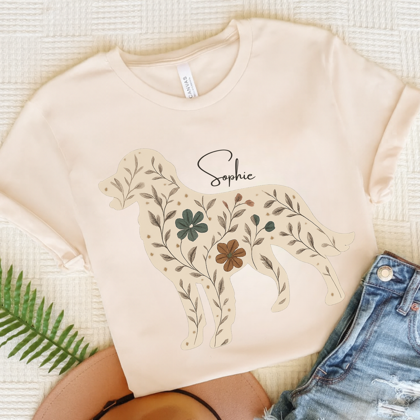Golden Retriever Floral Silhouette TShirt Natural