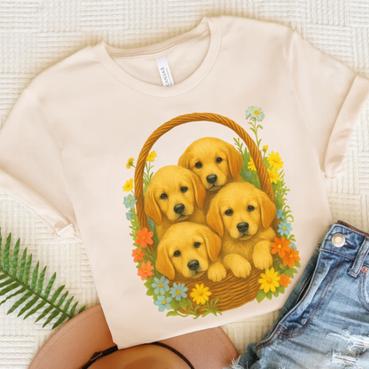 Puppy Basket Golden Retriever Tshirt Natural