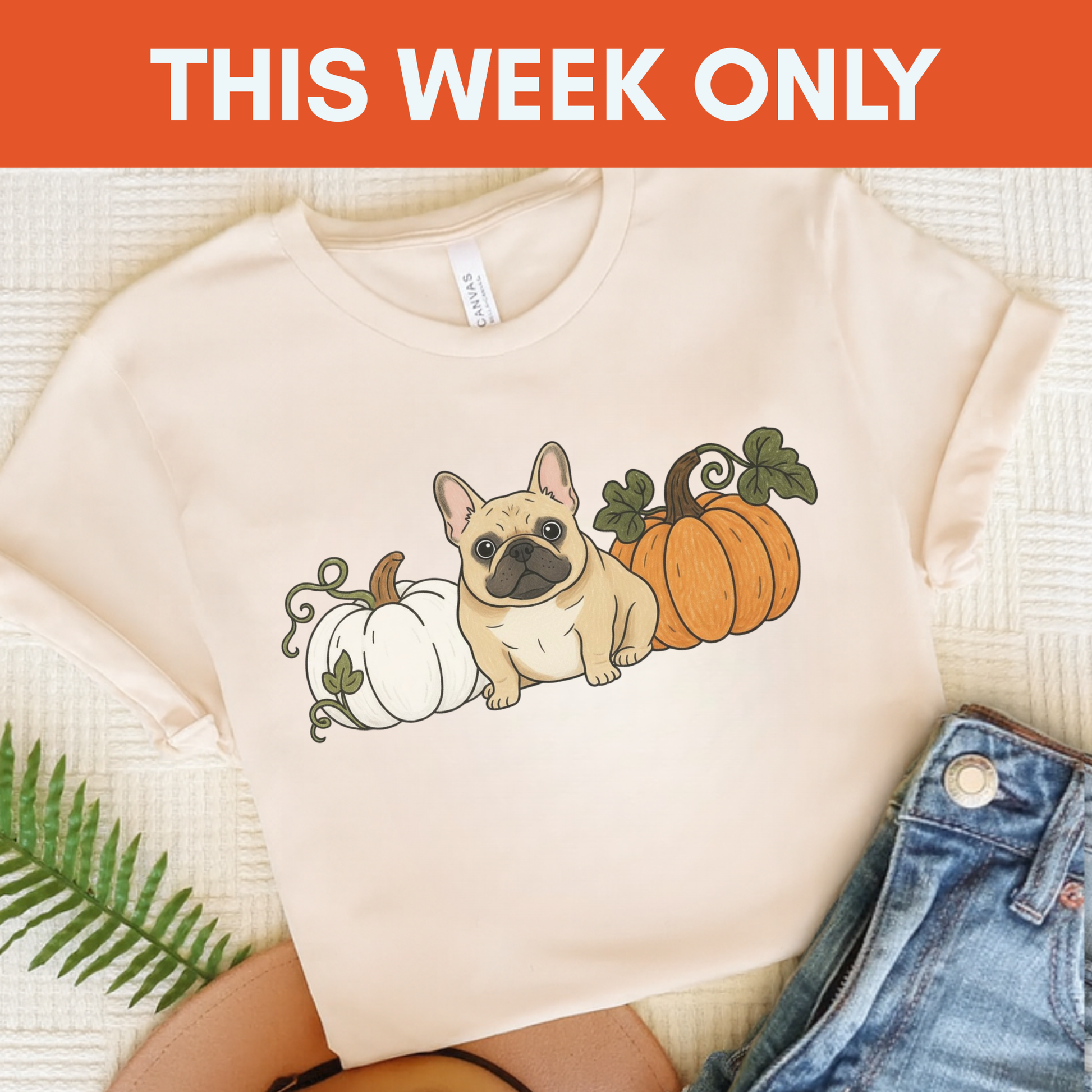 Fawn Frenchie Pupkin Unisex Tshirt Natural