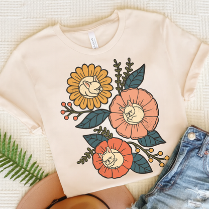 White Frenchie Sleeping Flowers TShirt Natural