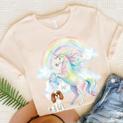 Blenheim Cavalier Watercolor Unicorn Tshirt Natural