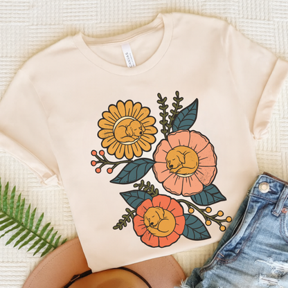 Golden Retriever Sleeping Flowers TShirt Natural