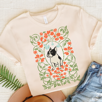 Piebald Frenchie Butterflies Frame TShirt Natural