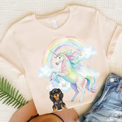 Black Tan Cavalier Watercolor Unicorn Tshirt Natural