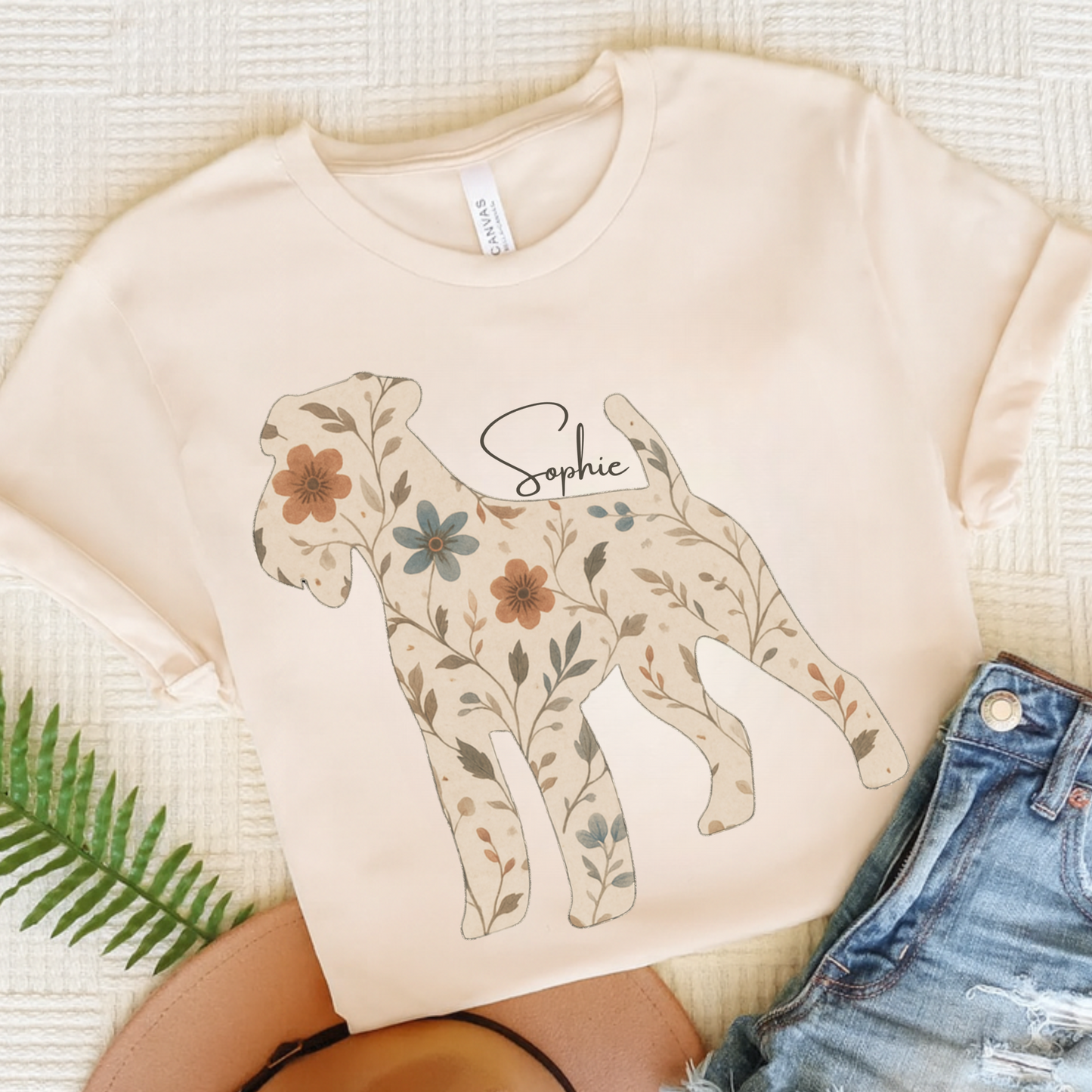 Airedale Terrier Floral Silhouette TShirt Natural