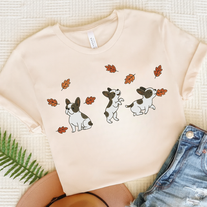 Piebald Frenchie Chasing Leaves TShirt Natural