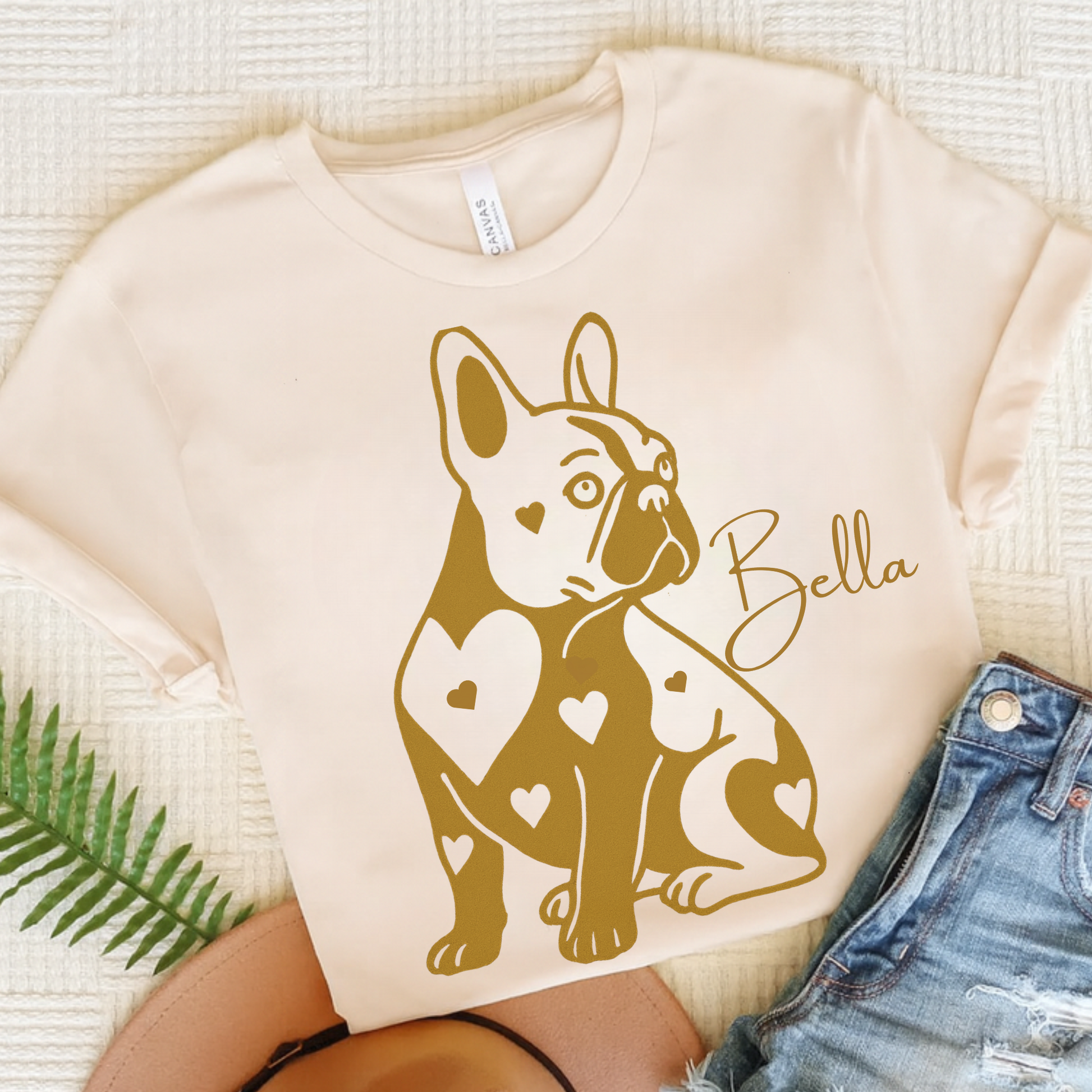 French Bulldog Heart Dog TShirt Natural