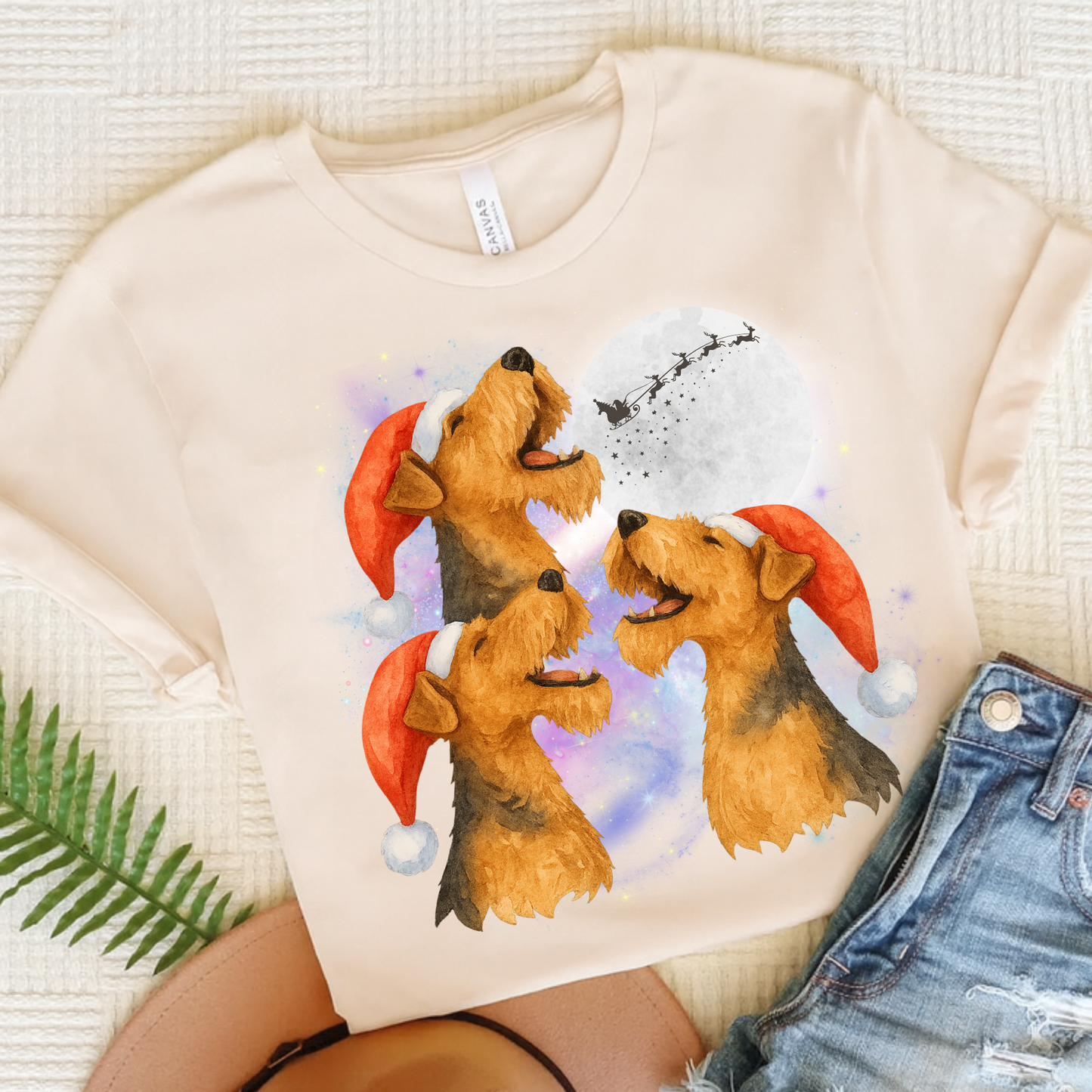 Airedale Terrier Christmas Howliday TShirt Natural