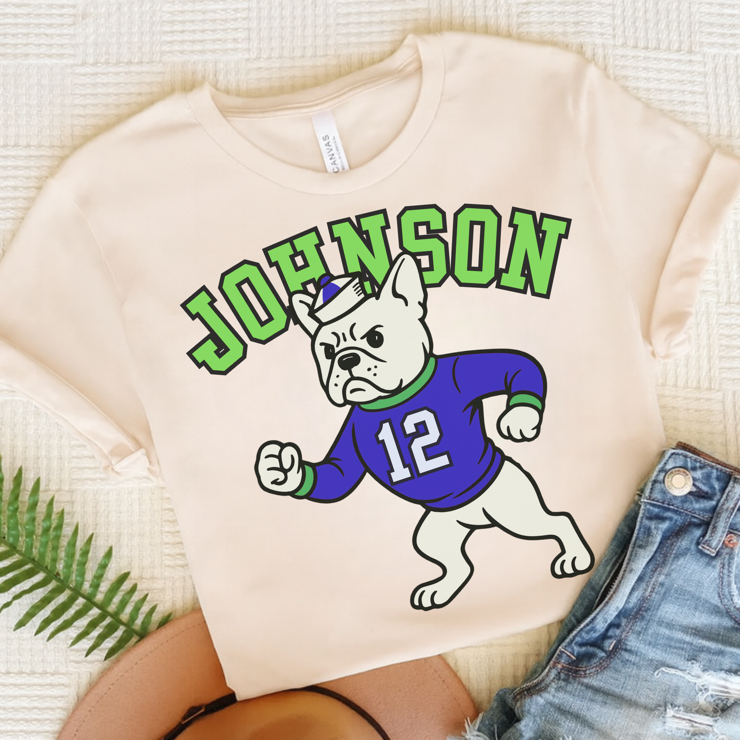 White Frenchie College Mascot TShirt Natural