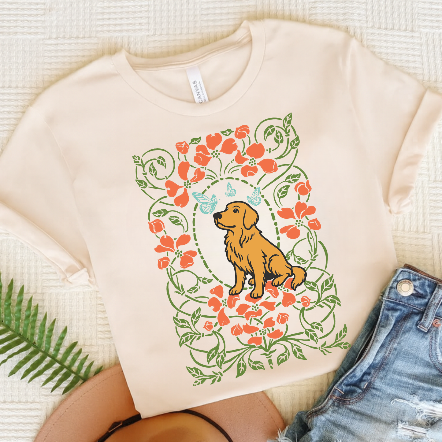 Golden Retriever Butterflies Frame TShirt Natural