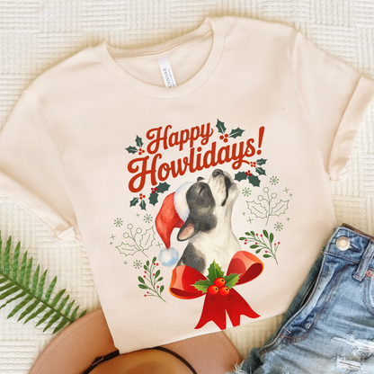 Piebald French Bulldog Happy Howlidays TShirt