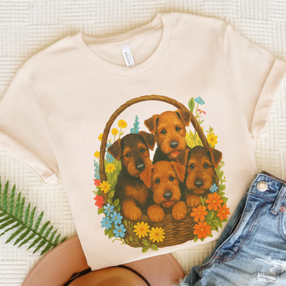 Airedale Terrier Puppy Basket TShirt Natural