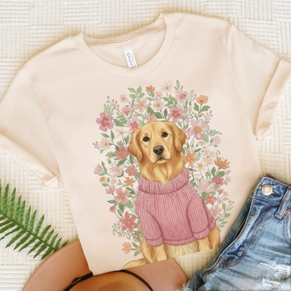 Golden Retriever Bouquet Tshirt Natural