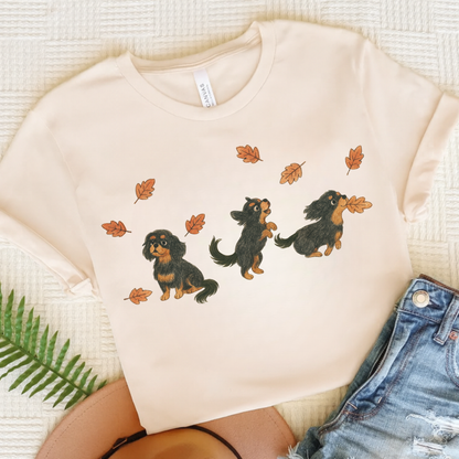 Black Tan Cavalier Chasing Leaves TShirt Natural