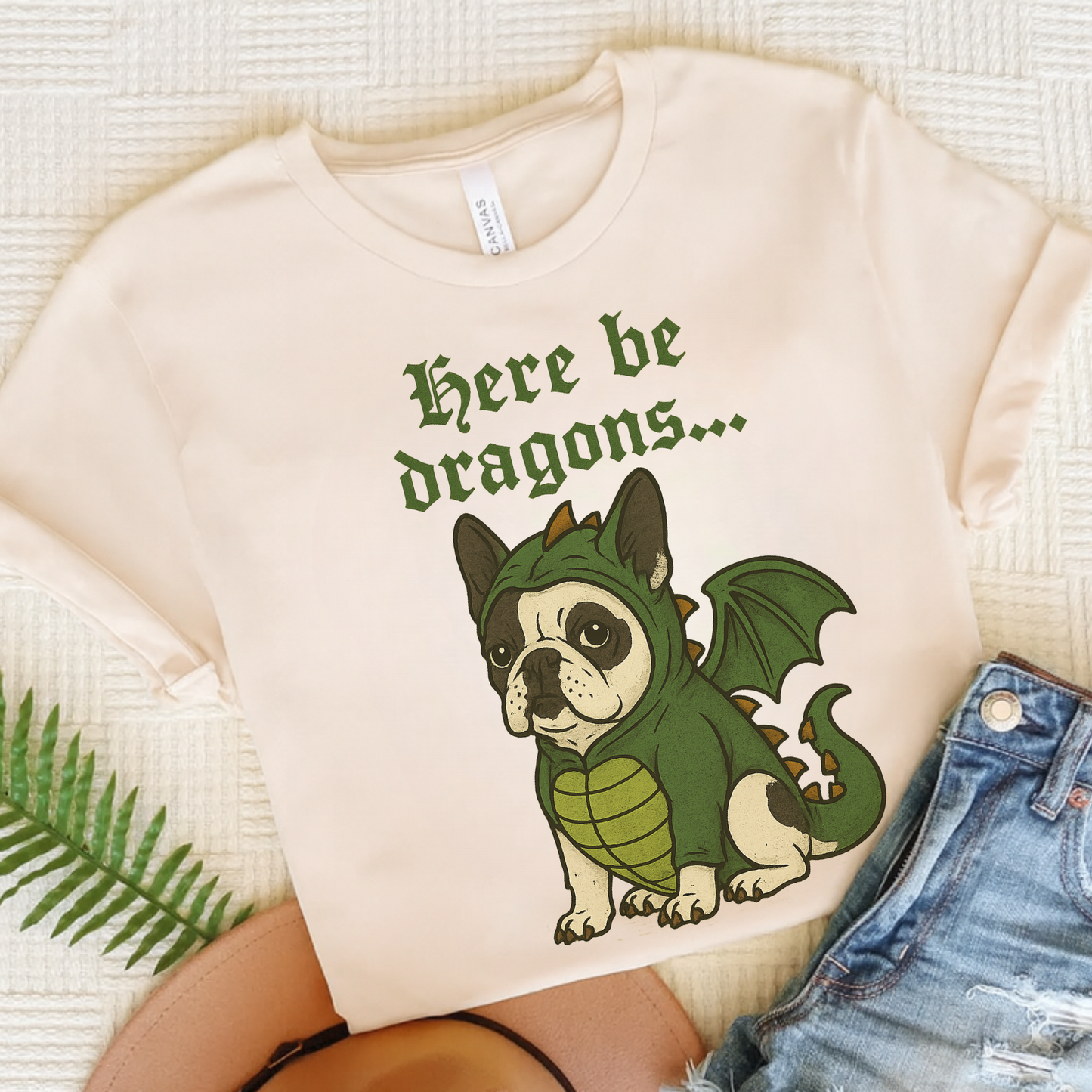 Piebald French Bulldog Here Be Dragons TShirt