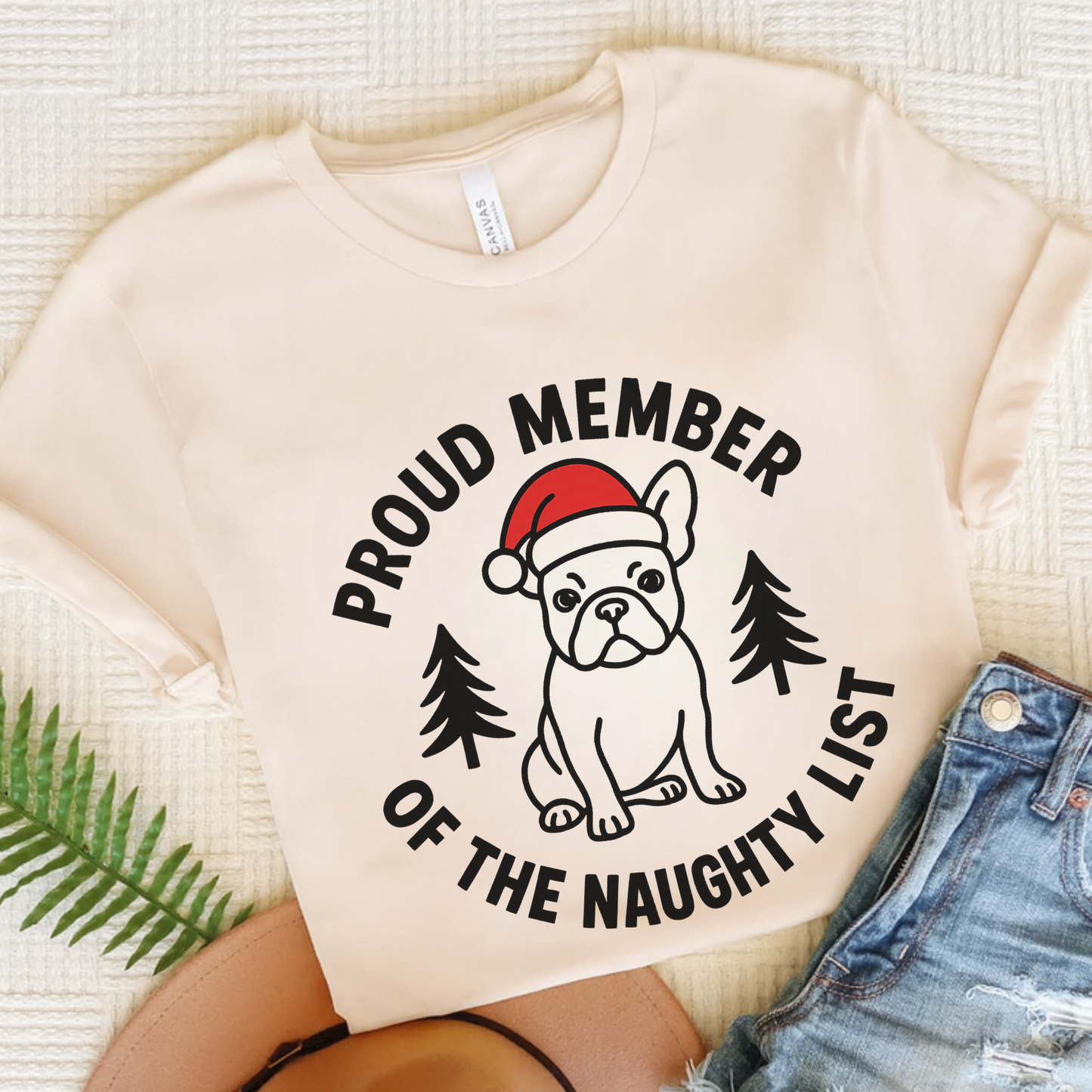French Bulldog Naughty List TShirt Natural