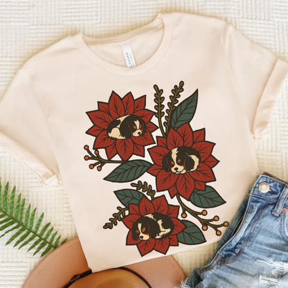 Tricolor Cavalier Holiday Flowers Sleeping TShirt Natural