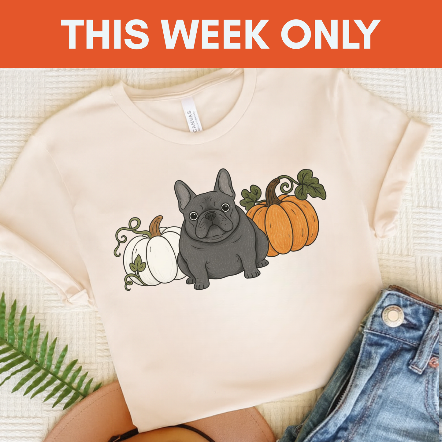 Black Frenchie Pupkin Unisex Tshirt Natural