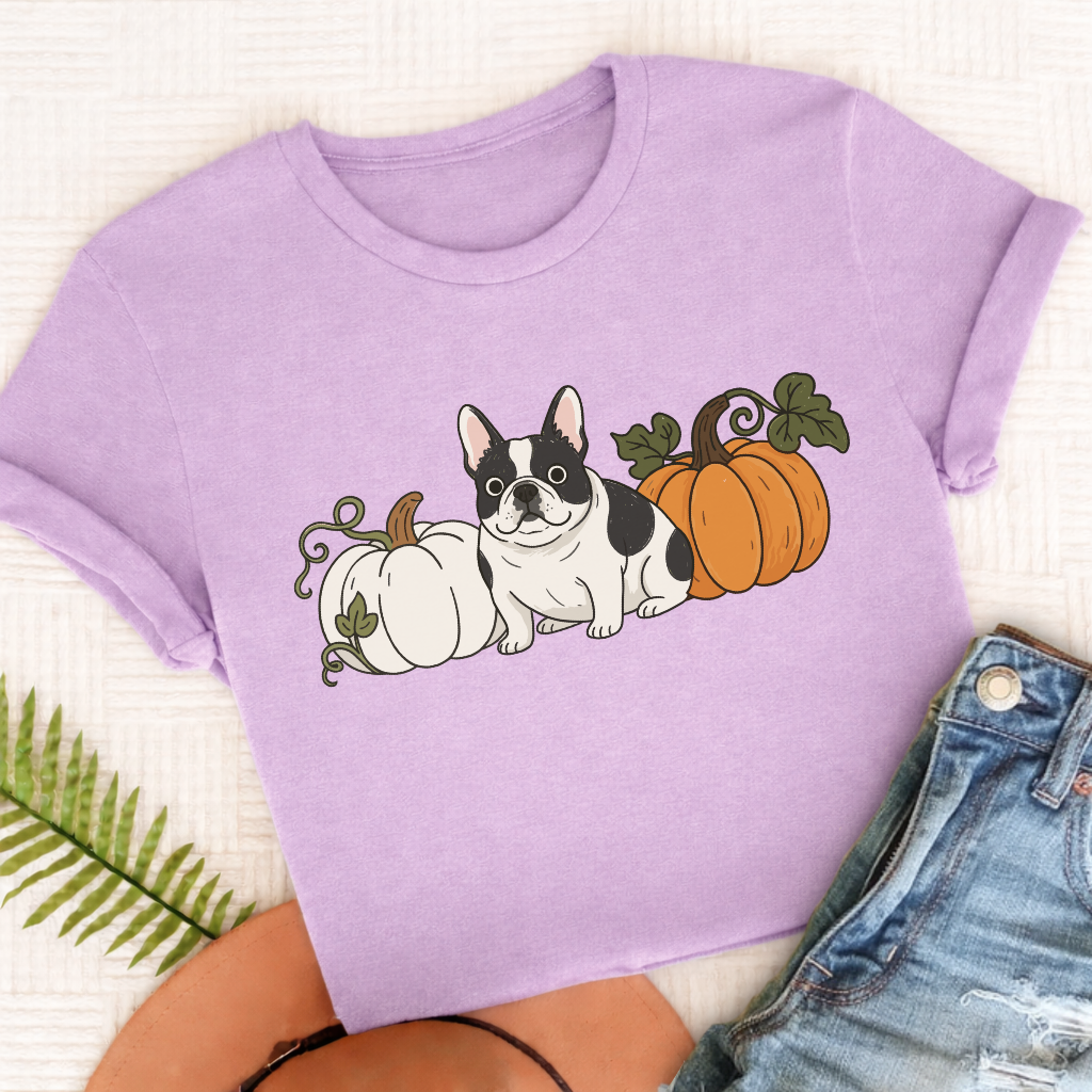 Custom French Bulldog Funny Pumpkin Fall Unisex Tshirt Orchid