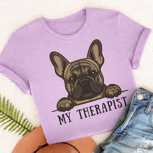 Custom French Bulldog Therapist Unisex Tshirt Orchid