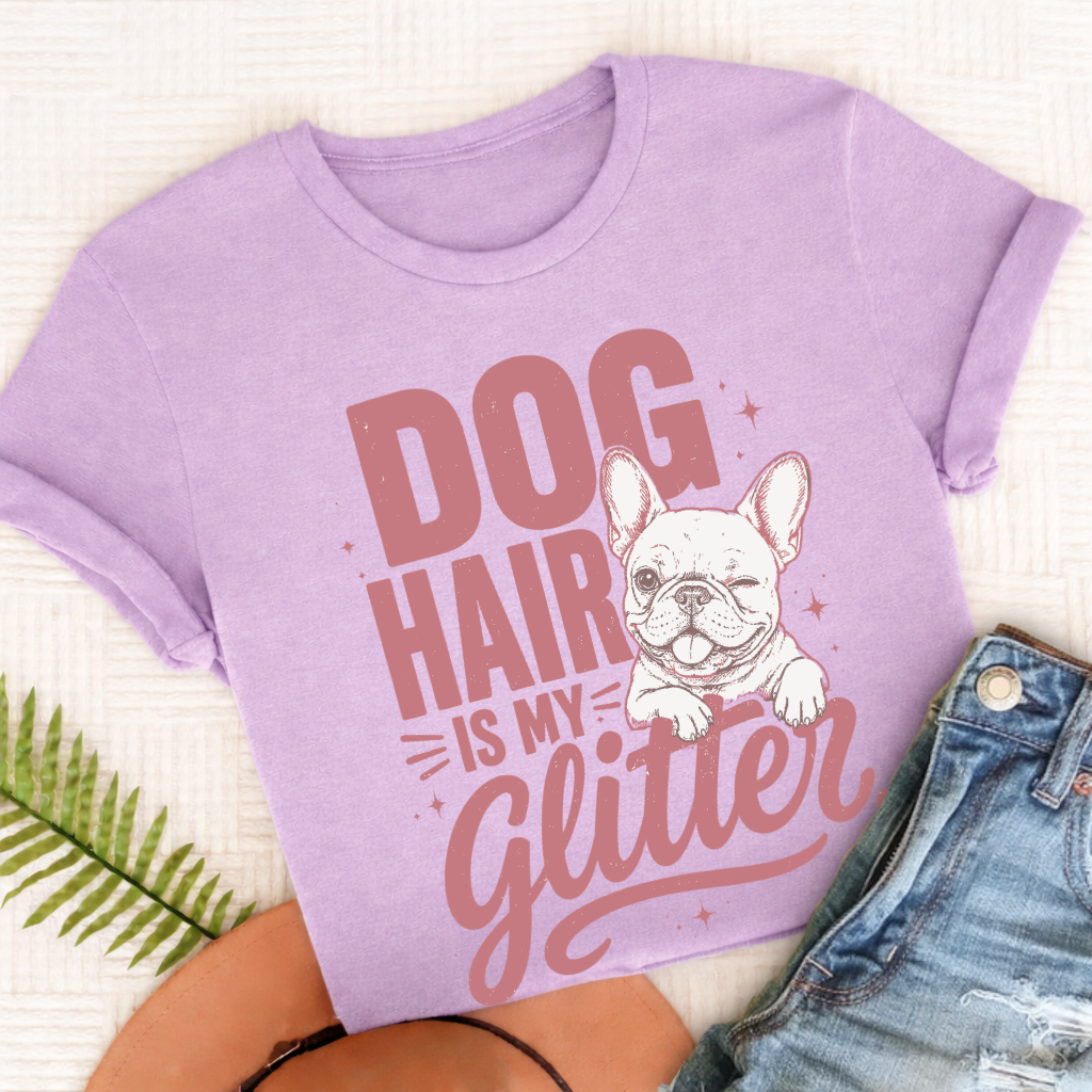 French Bulldog Glitter Dog Hair Unisex TShirt Orchid