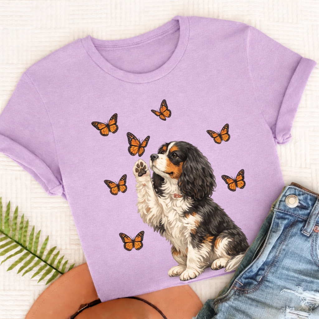 Personalized Cavalier Butterfly Unisex TShirt Comfort Colors Orchid