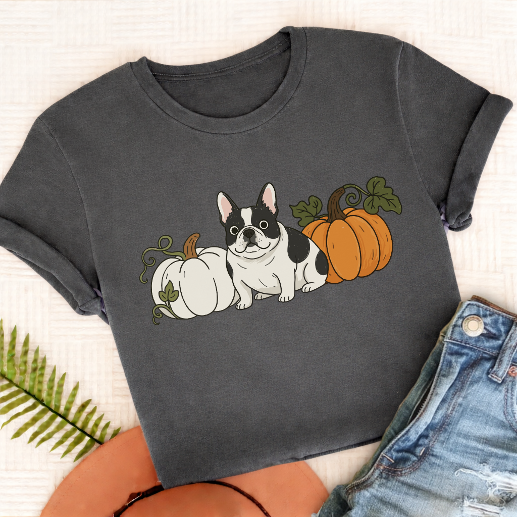 Custom French Bulldog Funny Pumpkin Fall Unisex Tshirt Pepper