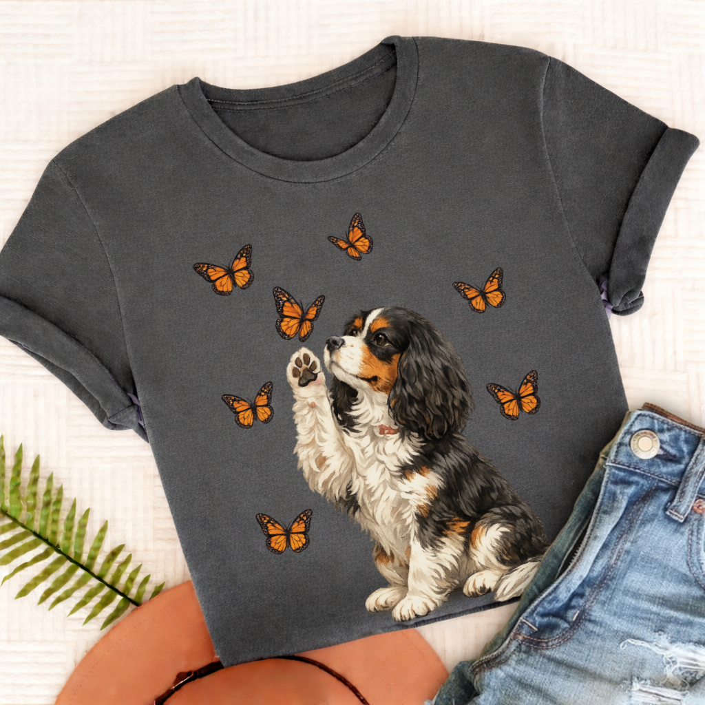 Personalized Cavalier Butterfly Unisex TShirt Comfort Colors Pepper