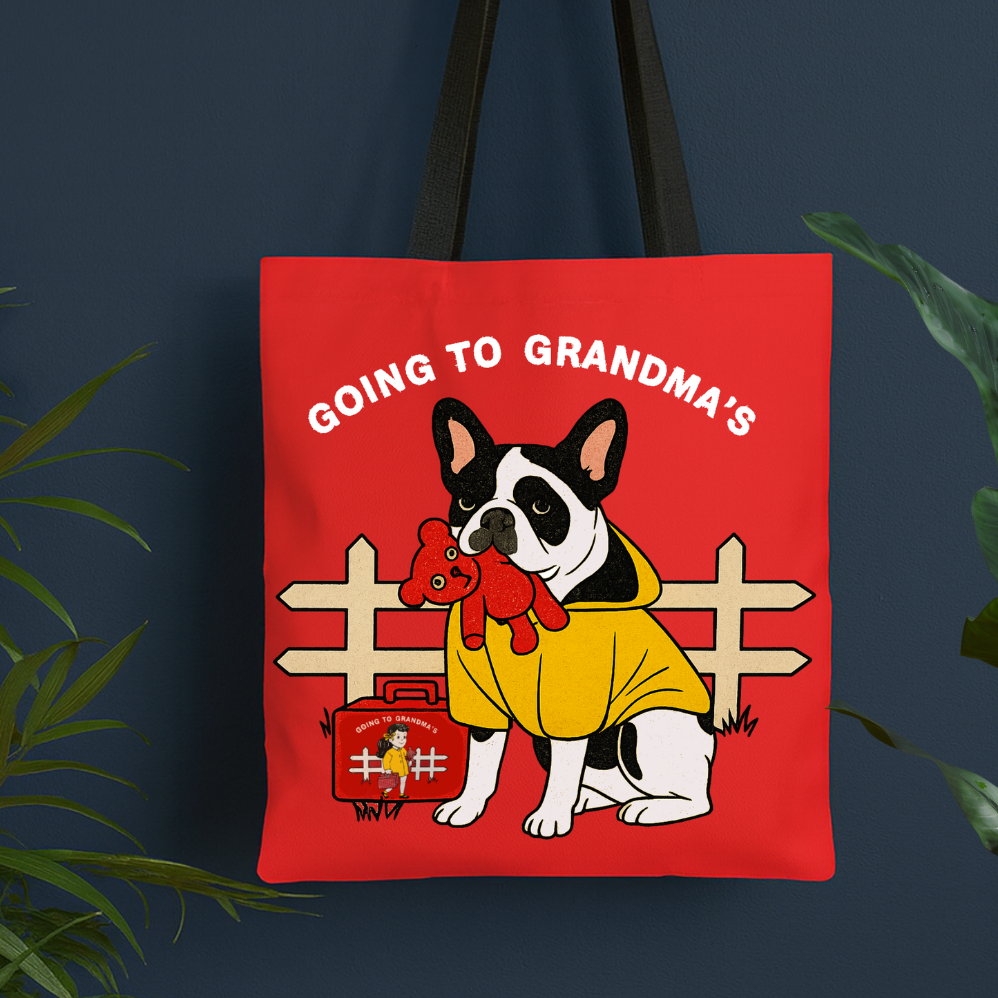 Grandmas Piebald Frenchie Tote Bag 13" × 13'' Black