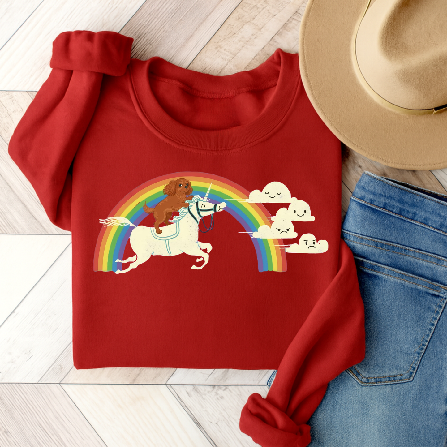 Rainbow and Unicorn Ruby Cavalier Sweatshirt Red