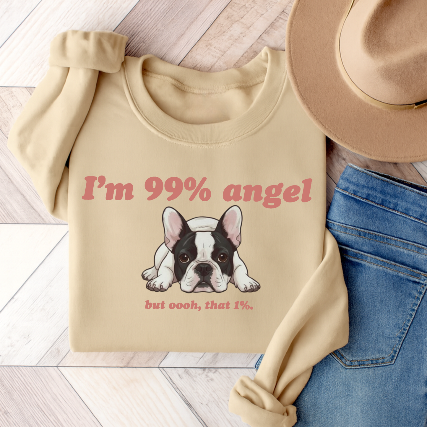 Piebald Frenchie Angel 99% Sweatshirt Sand