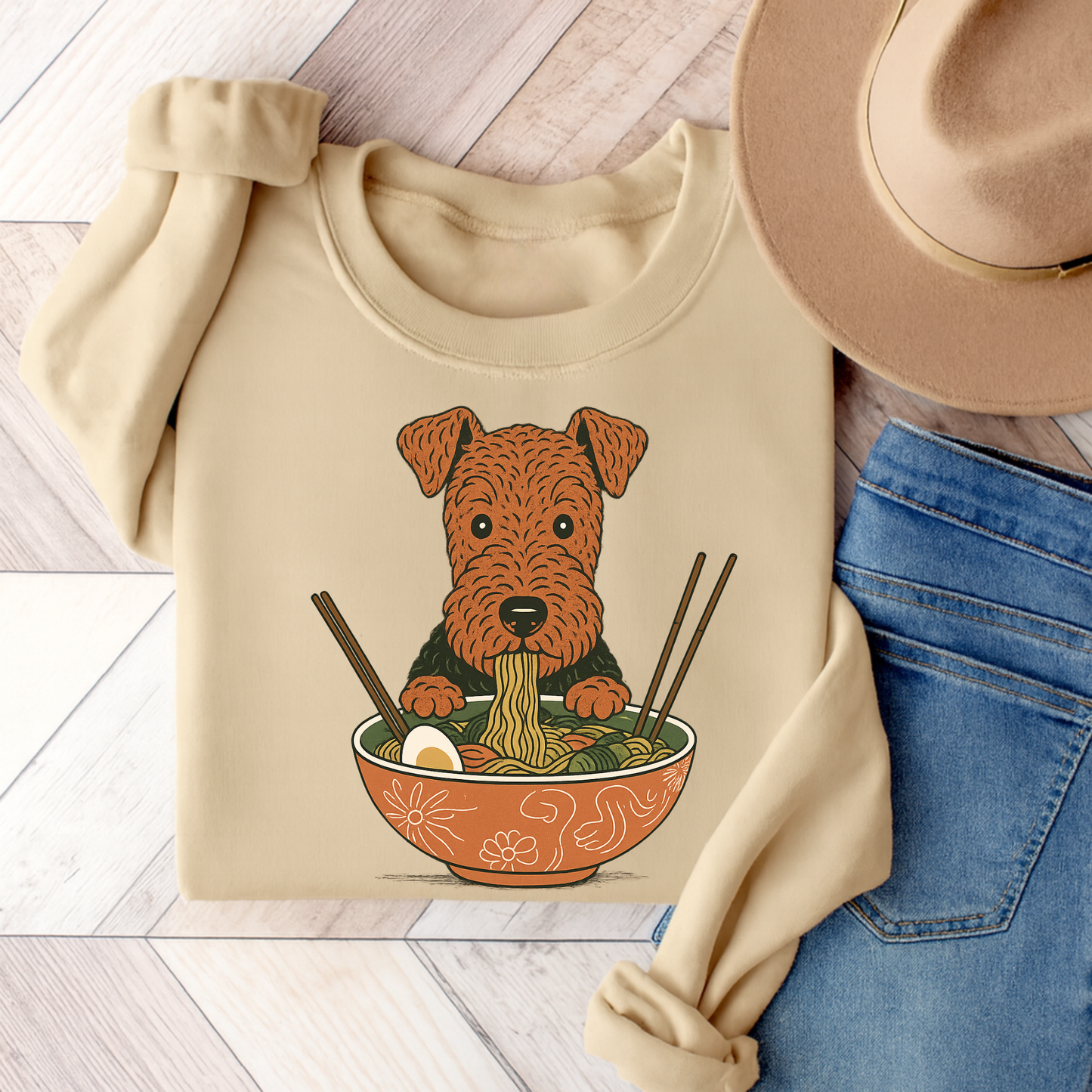 Airedale Terrier Ramen Sweatshirt Sand