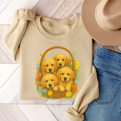 Puppy Basket Golden Retriever Sweatshirt Sand