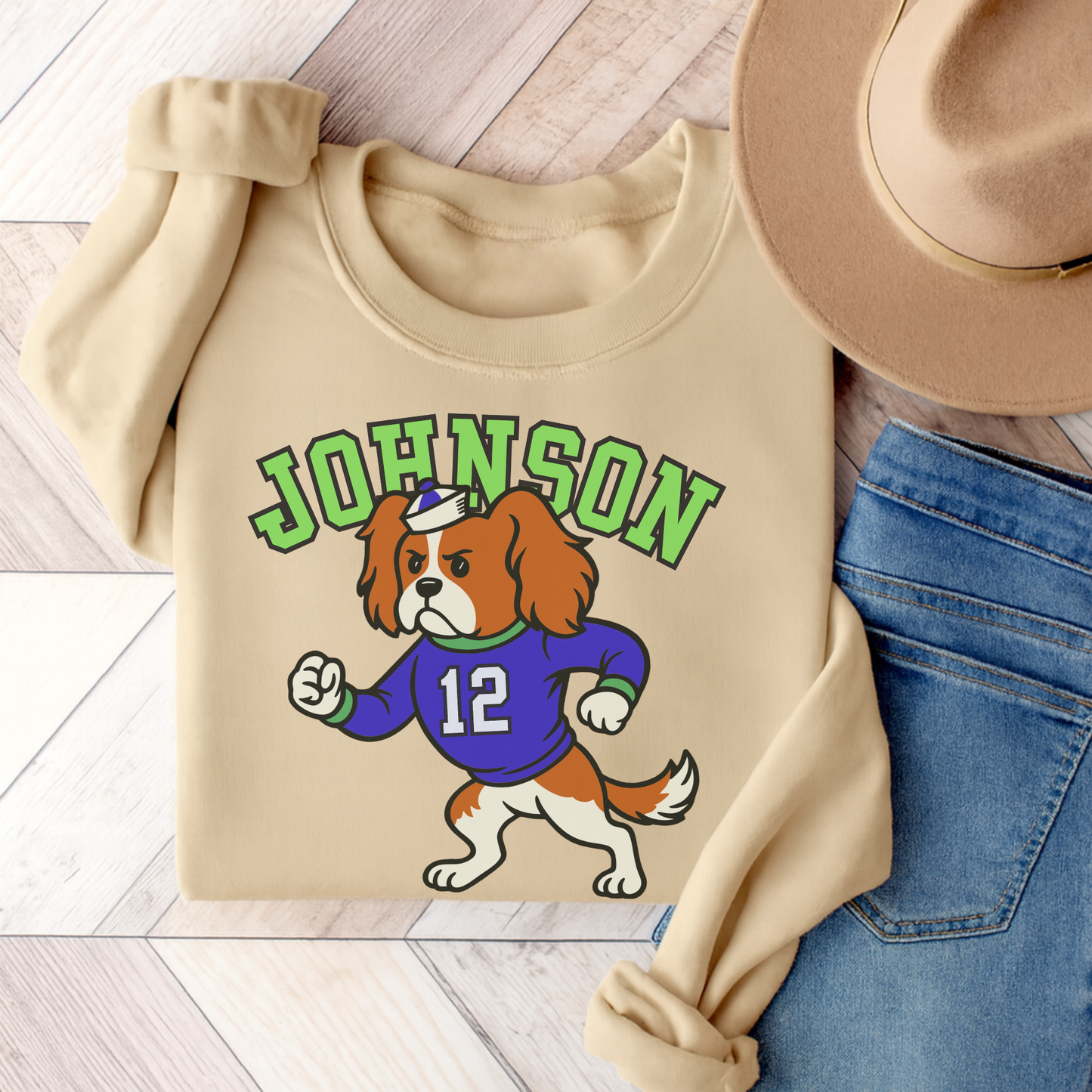 Blenheim Cavalier College Mascot Sweatshirt Sand