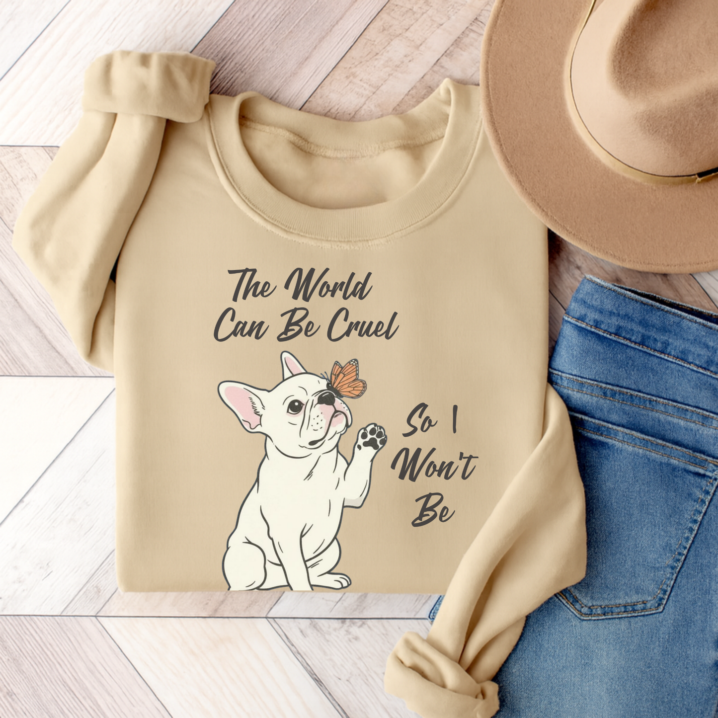Cruel World White Frenchie Sweatshirt Sand