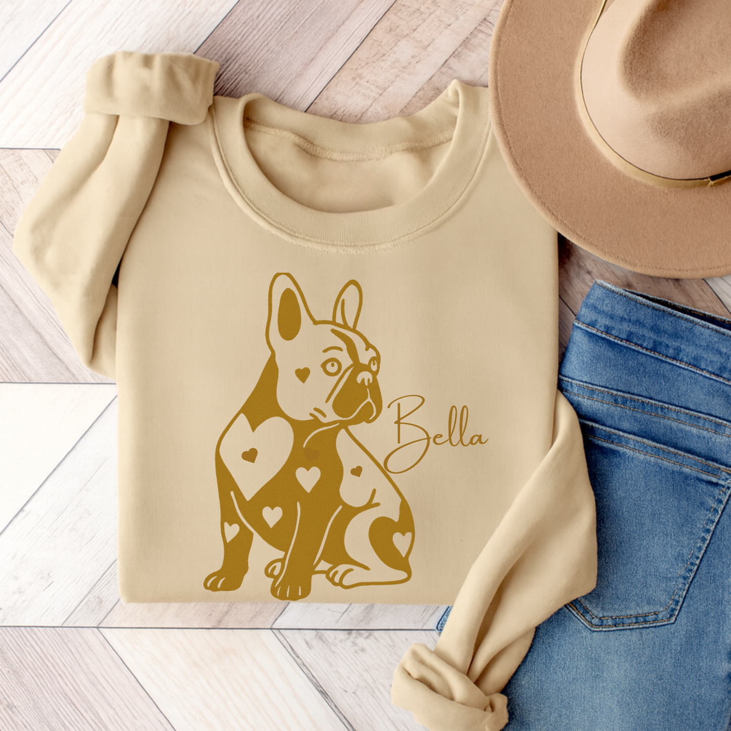 French Bulldog Heart Dog Sweatshirt Sand
