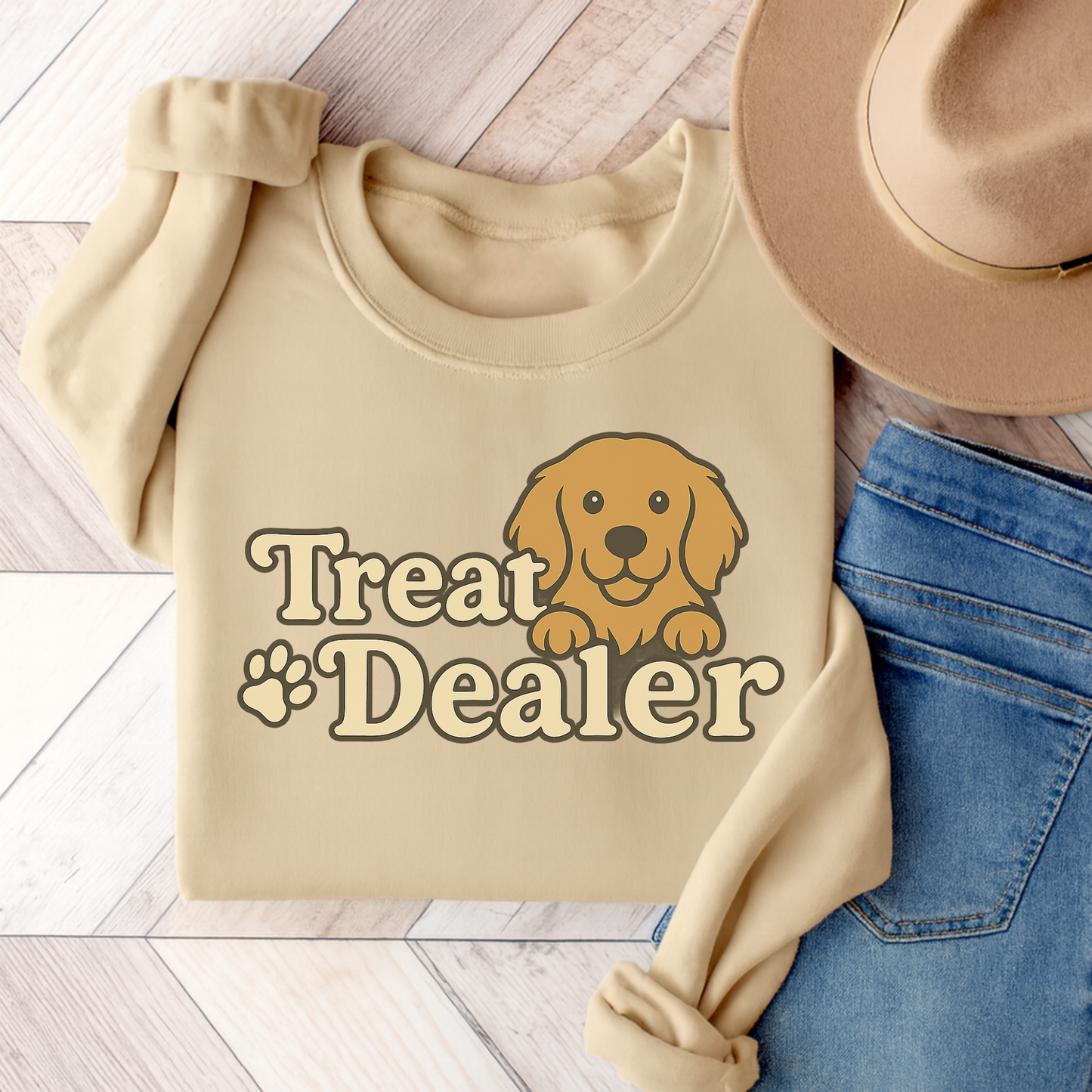 Treat Dealer Golden Retriever Sweatshirt Sand
