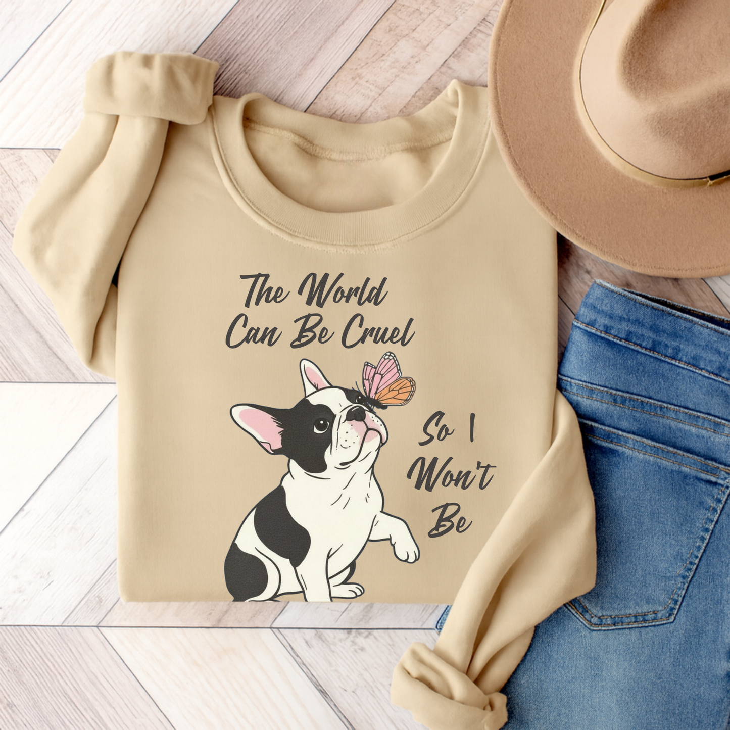 Cruel World Piebald Frenchie Sweatshirt Sand