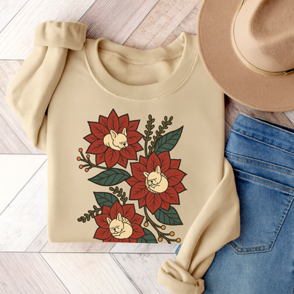 White Frenchie Christmas Flower Sweatshirt Sand
