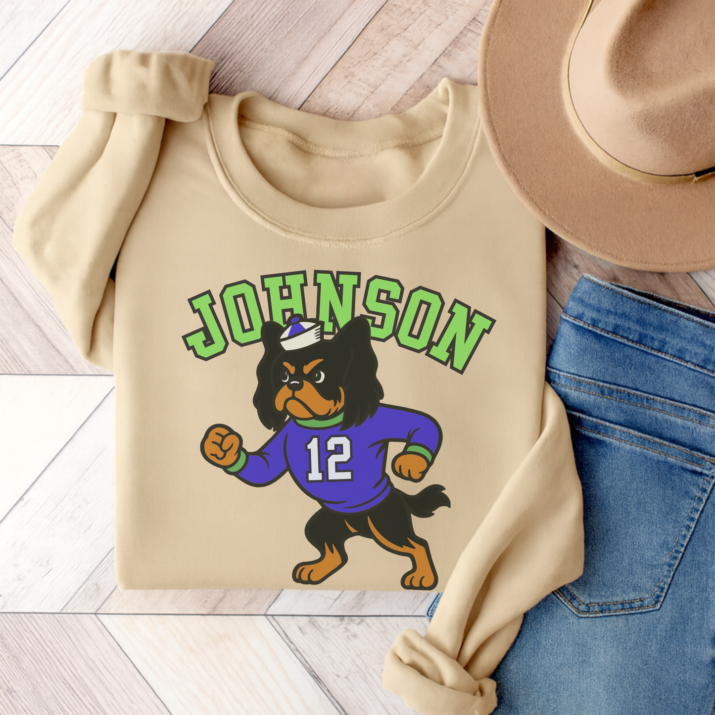 Black Tan Cavalier College Mascot Sweatshirt Sand