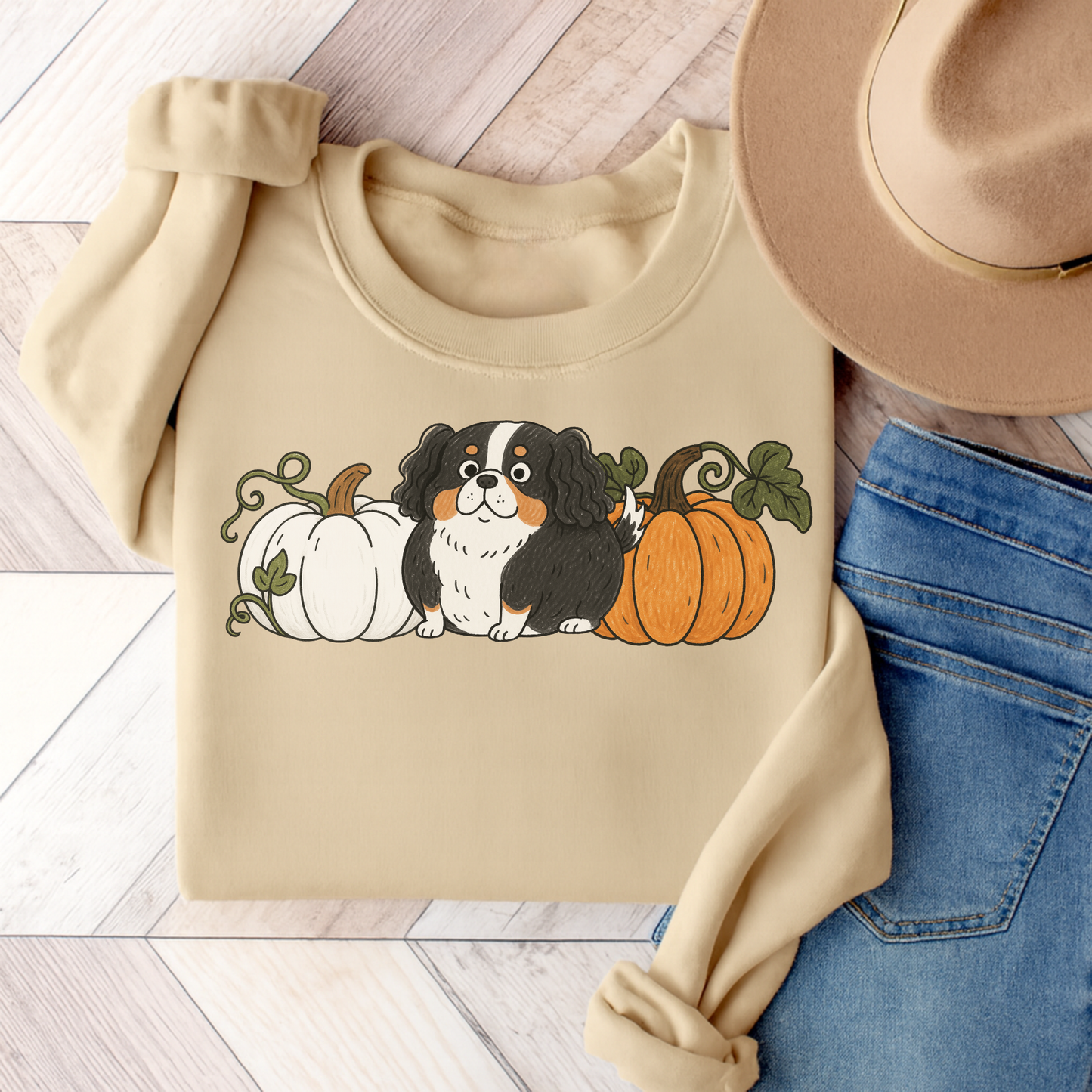 Tricolor Cavalier Pupkin Unisex Sweatshirt Sand