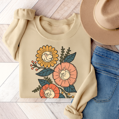 White Frenchie Sleeping Flowers Sweatshirt Sand
