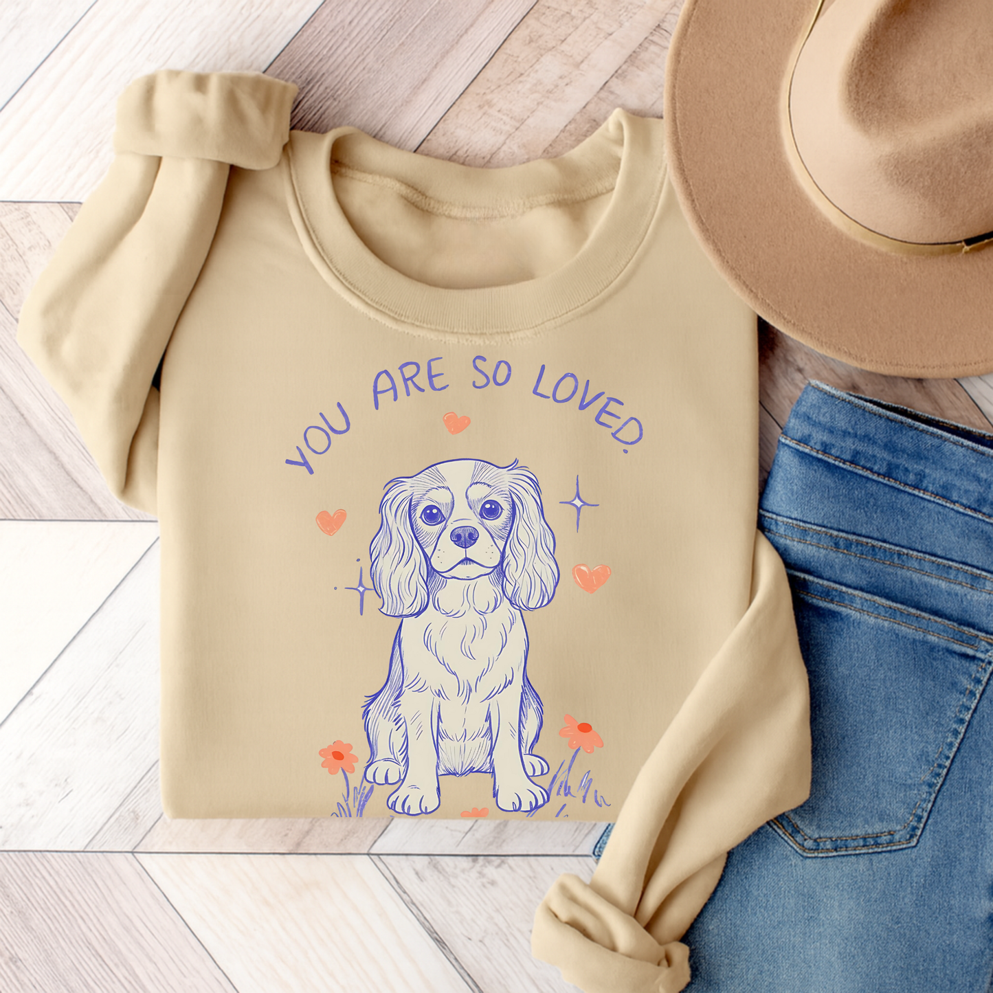Cavalier King Charles Always Loved Sweatshirt Sand