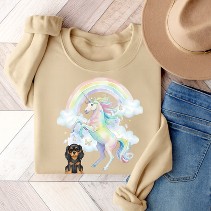 Black Tan Cavalier Watercolor Unicorn Sweatshirt Sand