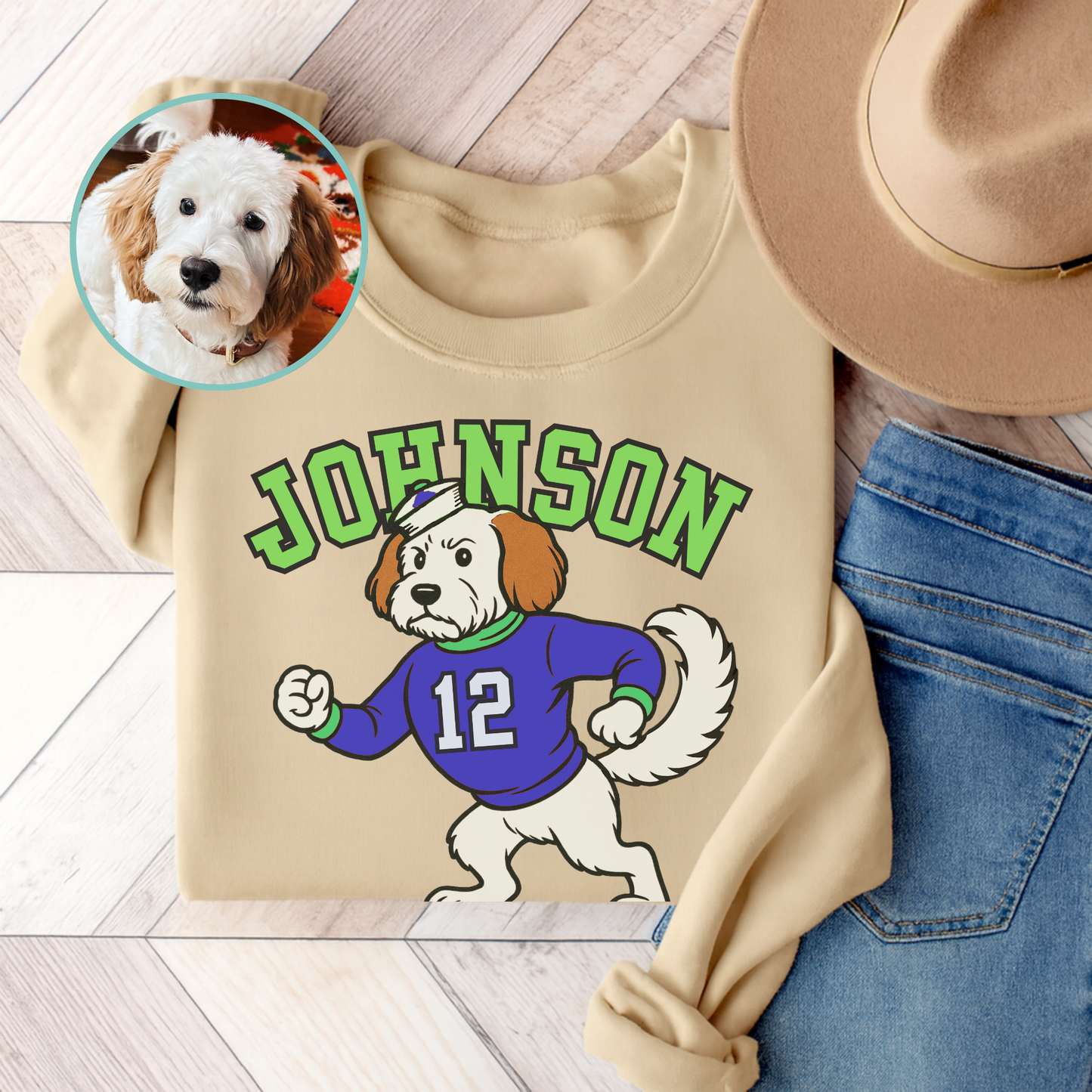 Custom College Mascot Mutt Sweatshirt Sand