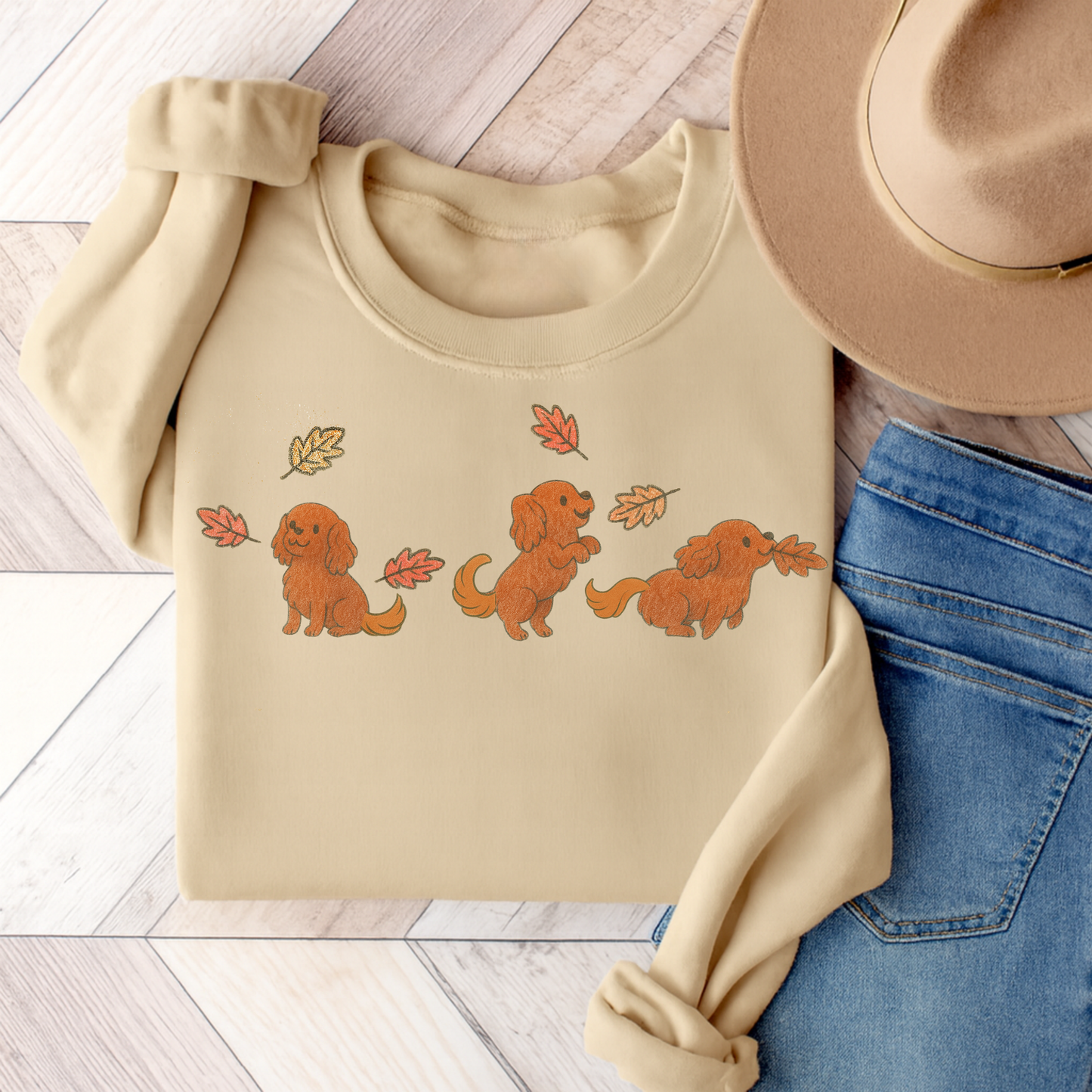 Ruby Cavalier Chasing Leaves Sweatshirt Sand