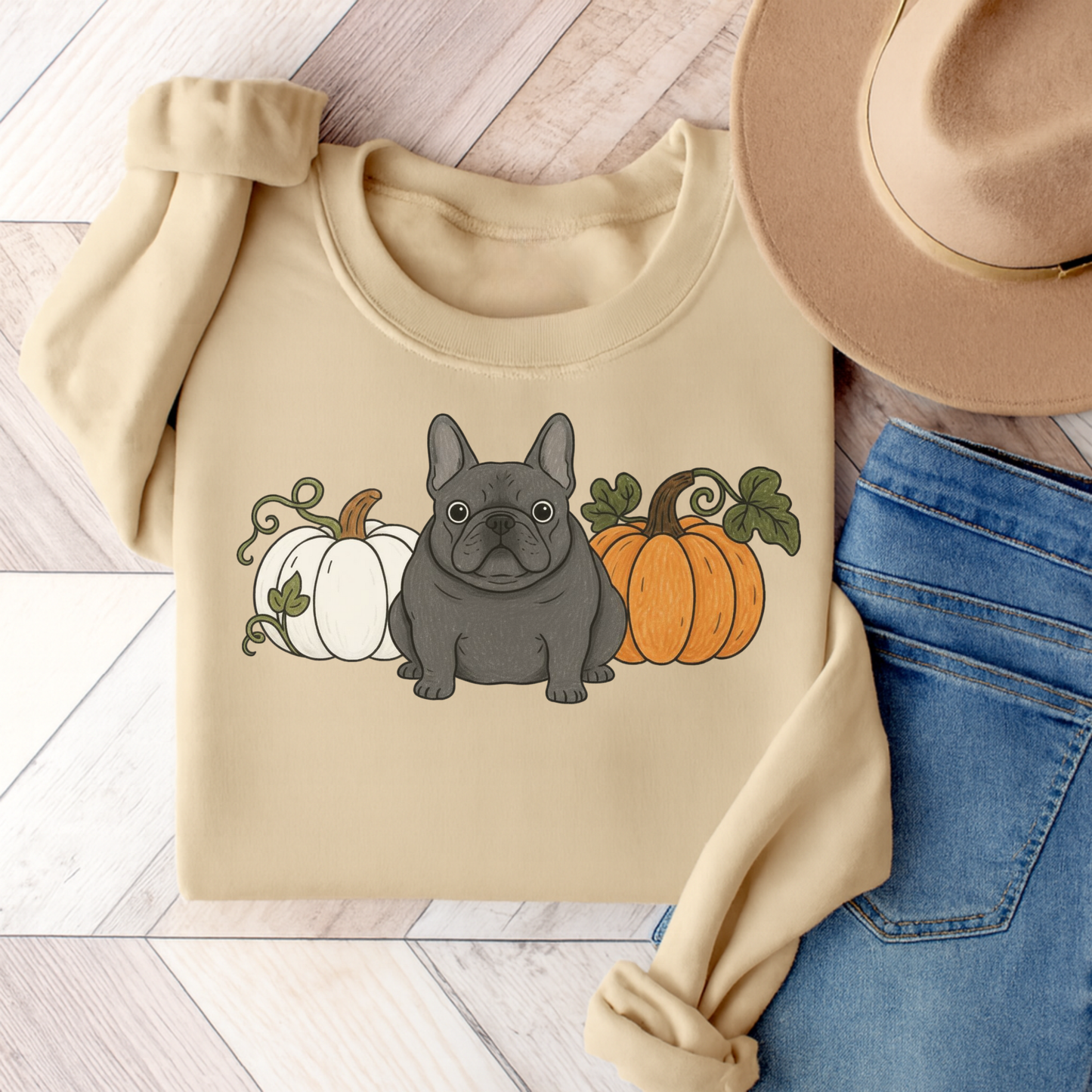 Black Frenchie Pupkin Unisex Sweatshirt Sand