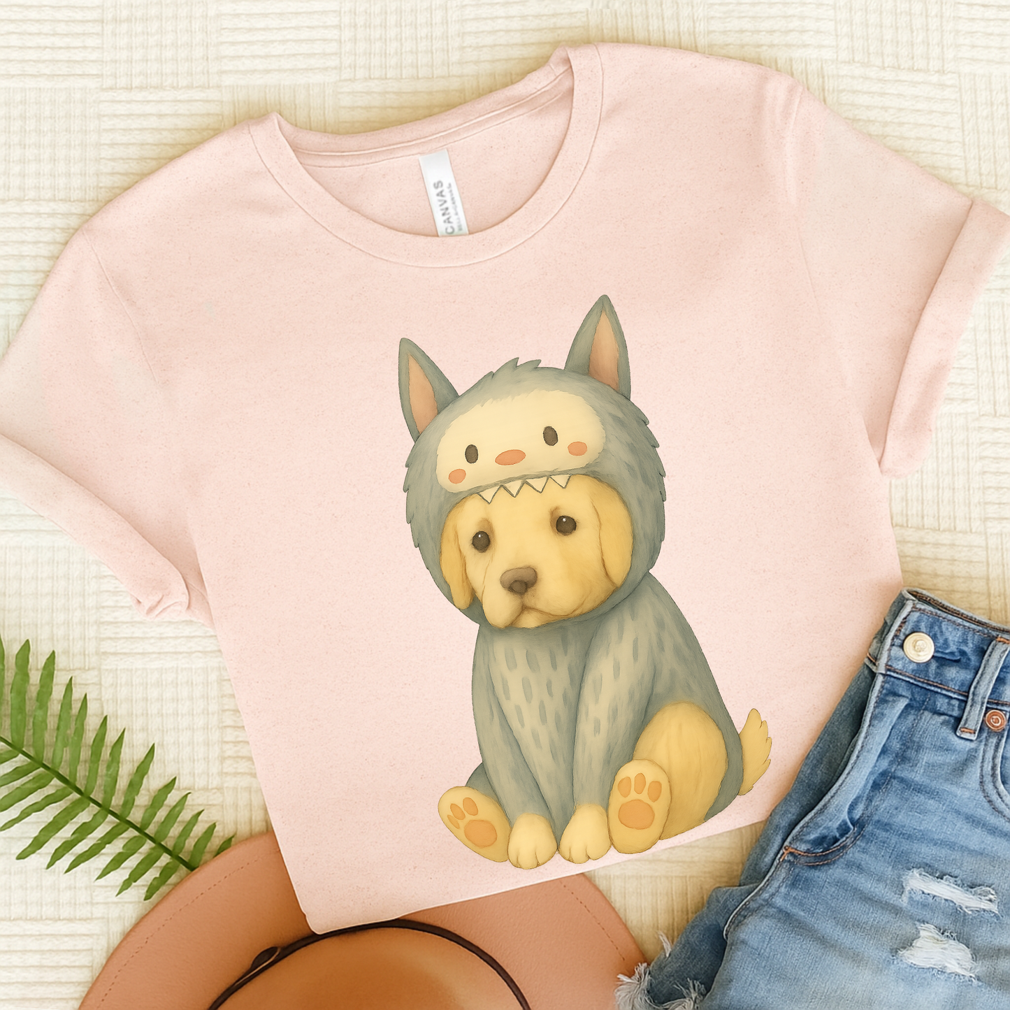 Little Monster Golden Retriever Tshirt Soft Pink
