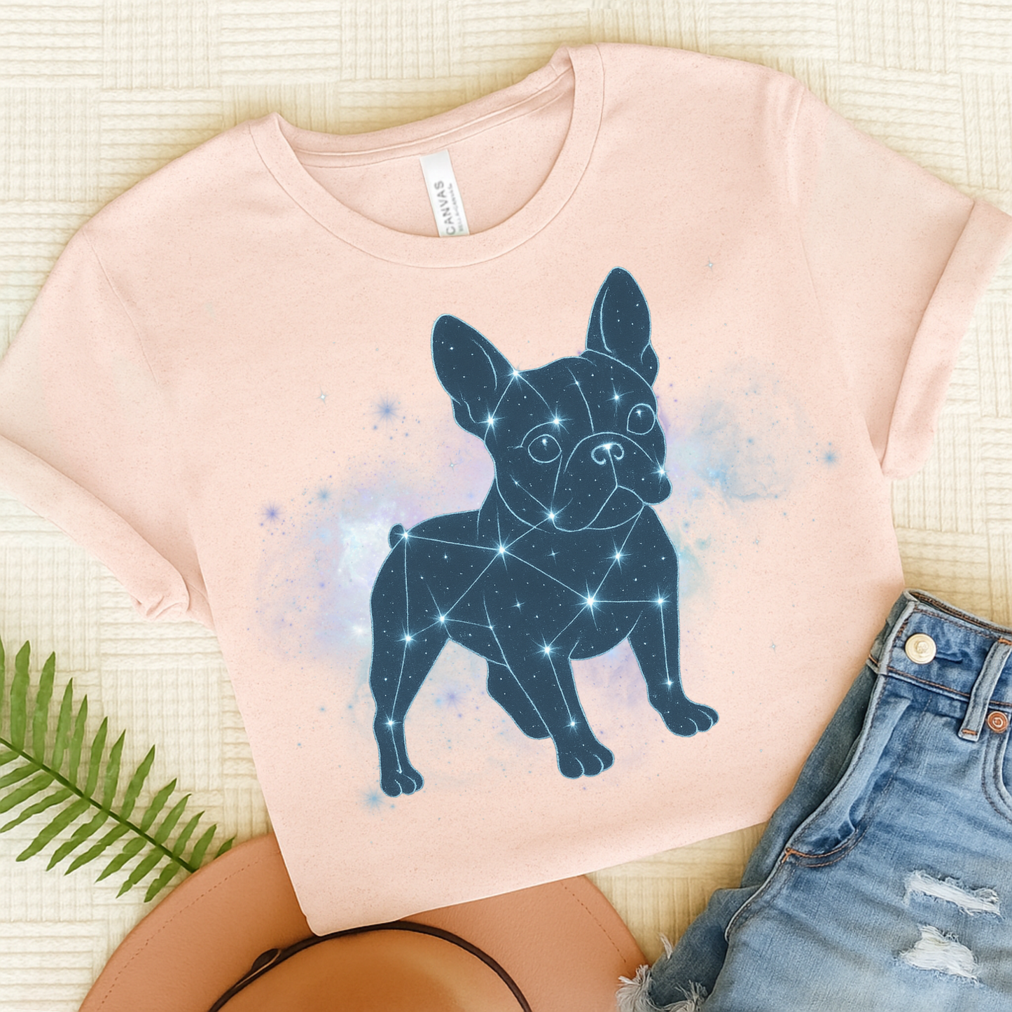 Constellation French Bulldog TShirt Soft Pink
