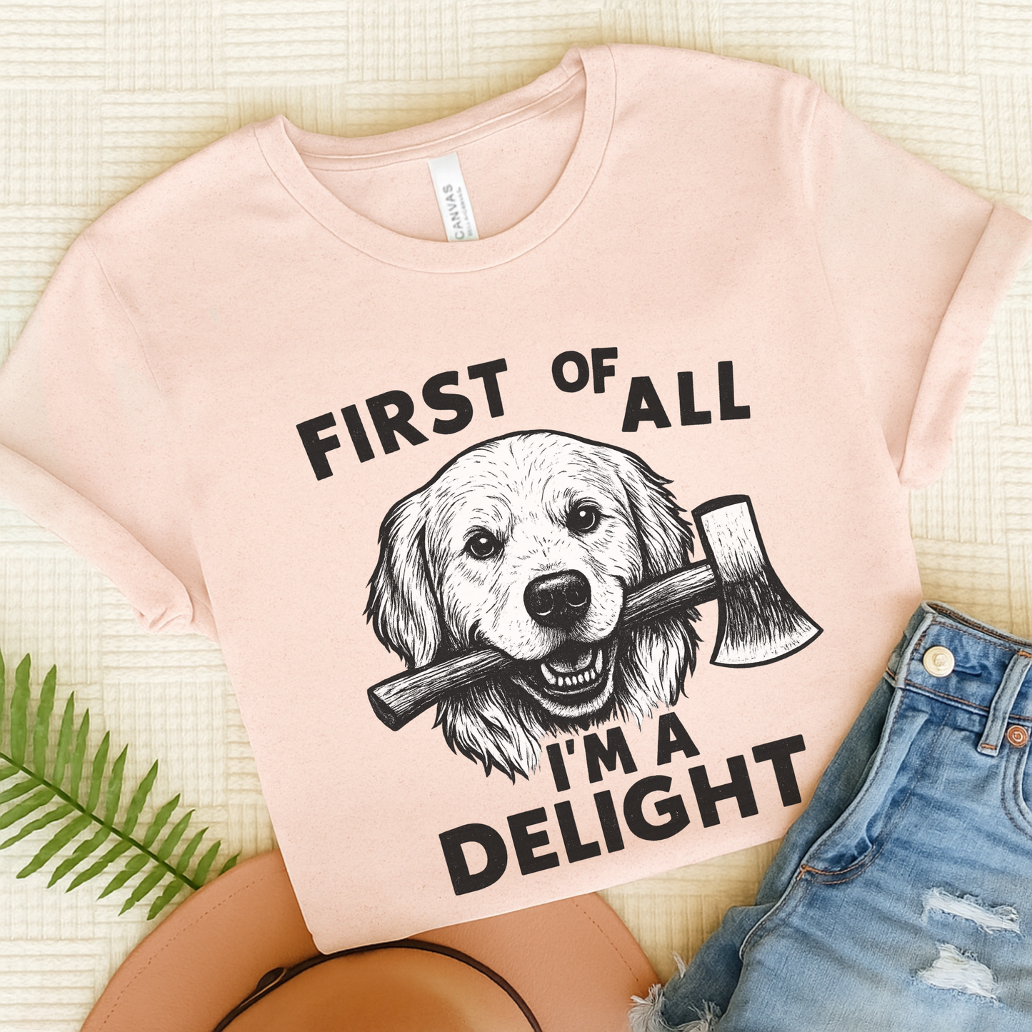 Golden Retriever Delight TShirt Soft Pink